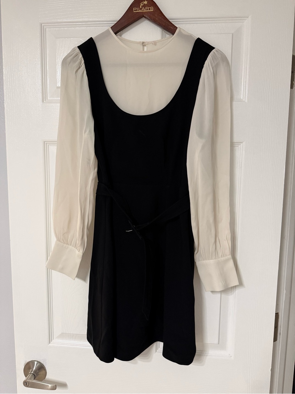 cinq a sept Black Dress with Cream Long Sleeves